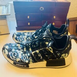 Adidas Black and Blue Floral Sneakers